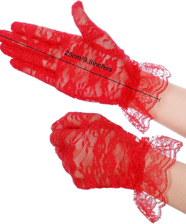 SATINIOR Ladies Lace Gloves for Women Tea Party Elegant Short Courtesy Gloves for Wedding Dinner Opera Parties
