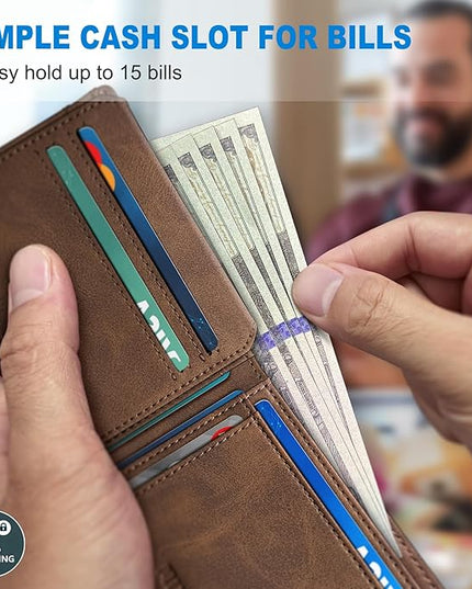 miyozi Airtag Wallet for Men,with Cash Pocket 2 ID Window 13 Cards,Slim Leather Wallet Front Pocket Card Holder RFID Blocking with Gift Box