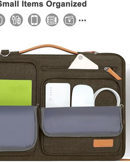 MOSISO 360 Protective Laptop Shoulder Bag,15 inch Computer Bag Compatible with MacBook Air M4 M3 M2/Pro A1990 A1707, Dell XPS Plus,Side Open Messenger Bag with 4 Zipper Pockets&Handle, Carob Brown