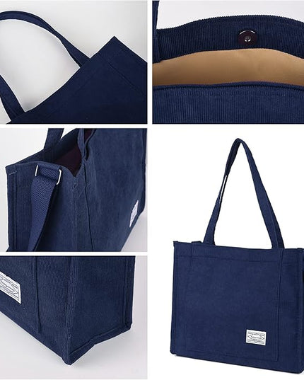 Valleycomfy Corduroy Tote Bag for Women Travel Crossbody Bag Purse Women Shoulder Bags Work Handbags Everyday Hobo Bag