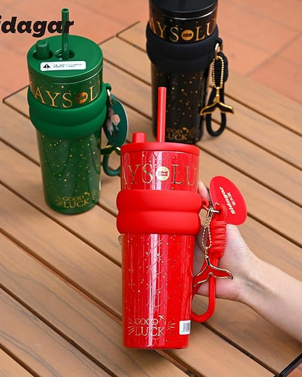 24 oz Tumbler with Lid and Straw, Insulated Coffee Mug Leak Proof, Portable Iced Travel Water Bottle, Reusable Thermal Coffee Cup, Gifts for Women, Scarlet Red