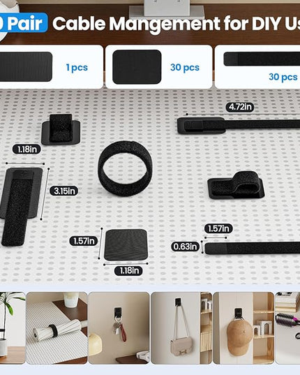 Cable Management Under Desk, 【Up to 15 Cord】【Enhanced Wire Holder】 Cord Organizer Holder, Adjustable Hook and Loop Cable Ties, Wire Clips Under Table Hider, 30 Pair(Black)