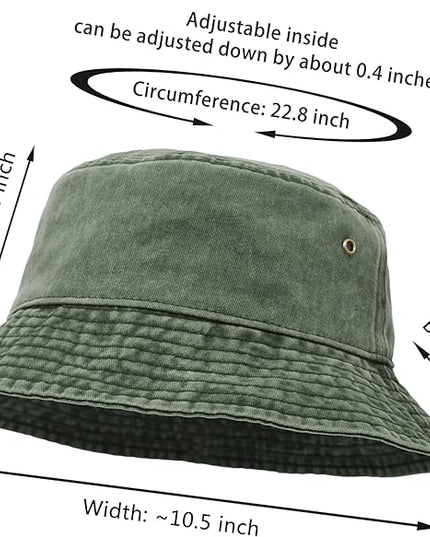 Bucket Hat, Wide Brim Washed Denim Cotton Outdoor Sun Hat Flat Top Cap for Fishing Hiking Beach Sports