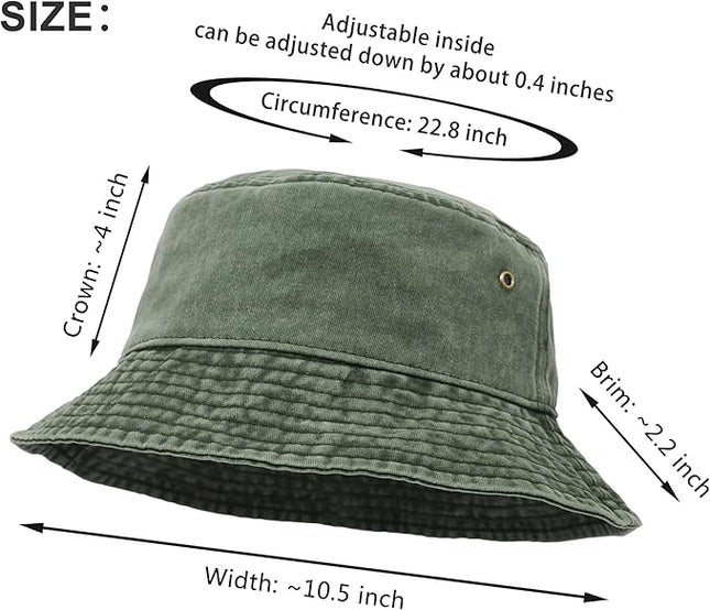 Bucket Hat, Wide Brim Washed Denim Cotton Outdoor Sun Hat Flat Top Cap for Fishing Hiking Beach Sports