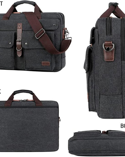 Stylish 17 inch Canvas Laptop Bag Messenger Bag Briefcase Vintage Crossbody Shoulder Bag Military Satchel for Men BC-07 | Stylish, 17 inch, Canvas, Vintage, Military