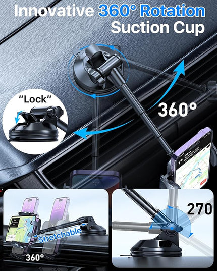 [2025 True Military-Grade] Car Phone Holder [Upgraded Strongest Suction & Clip] Cell Phone Mount for Dashboard Windshield Vent,Truck Cradle Stand for iPhone 16 Pro Max Samsung Android, Purple