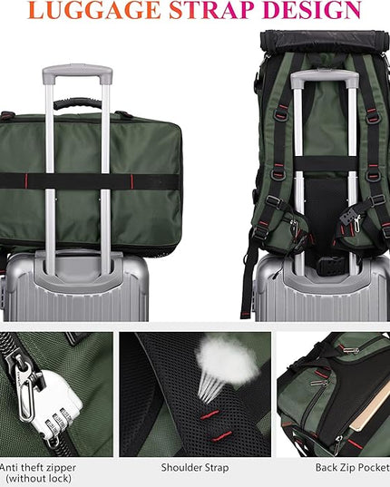 WITZMAN Carry on Travel Backpack for Men Women Airline Approved Convertible Nylon Duffle Backpack Luggage Bag (B682 Army Green)