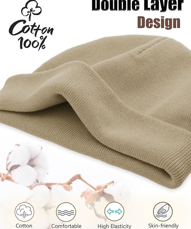 choshion 100% Cotton Beanie Hat, Cuffless Beanies Warm Knit Winter Skull Cap, Unisex Soft Fisherman Hats for Women Men