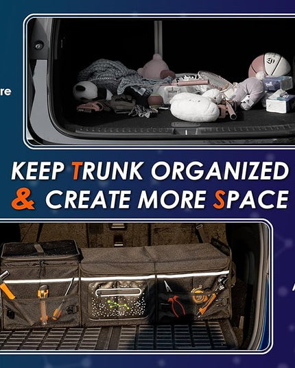 95L Large-Capacity Car Trunk Organizer Includes 26L Ice Pack, Fluorescent Constellation Design, Waterproof & Foldable with Adjustable Straps | For SUVs & Cars (Black-M004)