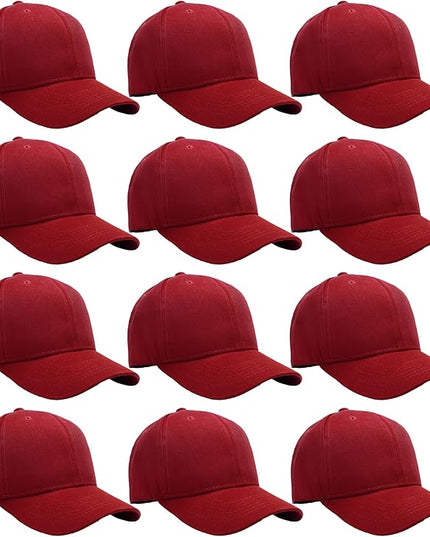 Falari Wholesale Bulk Lot 12-Pack Baseball Cap Adjustable Size Plain Blank Solid Color