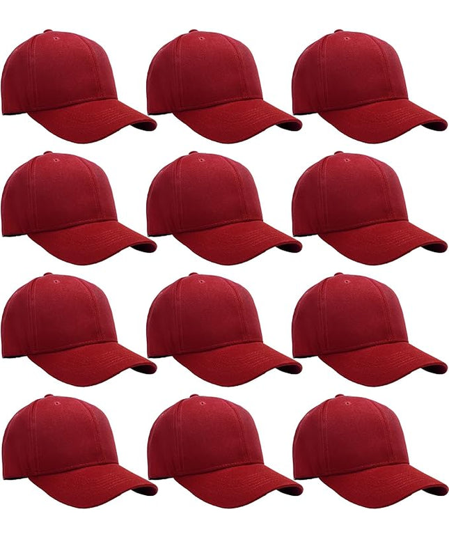 Falari Wholesale Bulk Lot 12-Pack Baseball Cap Adjustable Size Plain Blank Solid Color