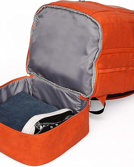 Sole Premise Leather Bag for Multi-functional Travel Carry-on with Shoe, Laptop and Clothes Compartments for Men & Women (Orange)