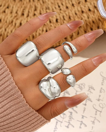 ÌF ME 10 PCS Gold Rings Set for Women Non Tarnish, 18K Gold Plated Chunky Stackable Rings, Statement Stacking Womens Ring Pack