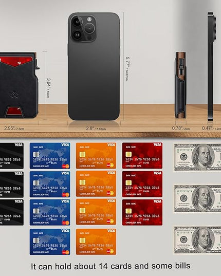 Wallet for Men Wallet with Slim Pop Up Card Holder 9-13 Cards, Bifold Minimalist Smart Wallet RFID Blocking Credit Card Holder with ID Window & Stretchable Cash Slot Compact Metal Aluminum Card Case