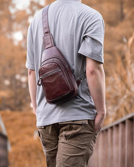 Genuine Leather Sling Bag for Men and Women Crossbody Shoulder Bag Sling Backpack Chest Purse Carry on Casual Daypack