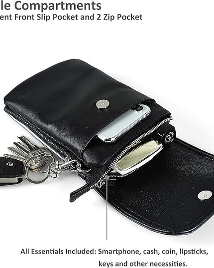 befen Genuine Leather Small Crossbody Bags for Women Cell Phone Bag Cross Body Purses,Silver Zipper