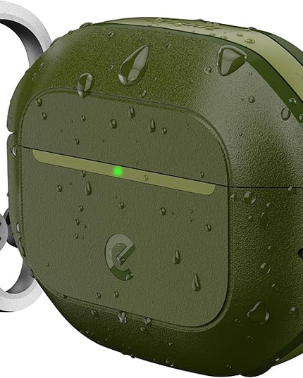 Keybudz for AirPods 4 Case with Lock - Fully Waterproof AirPods 4th Generation Case Cover - Keychain, Rugged Tough Protection, Hard Shell and Carabiner (Forest Green)