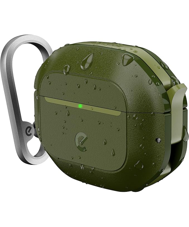 Keybudz for AirPods 4 Case with Lock - Fully Waterproof AirPods 4th Generation Case Cover - Keychain, Rugged Tough Protection, Hard Shell and Carabiner (Forest Green)