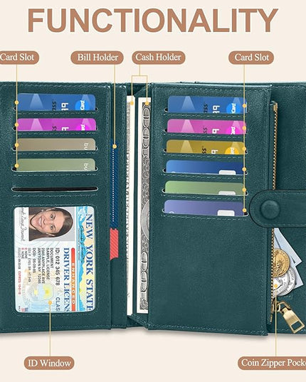 BKNOOU Passport Holder for Women and Man, Compact Travel Passport Wallet Rfid Blocking Passport Holder Leather Travel Wallet Trifold Clutch Wallet, Passport Cover Holds Cards, Tickets, Cash and Pen