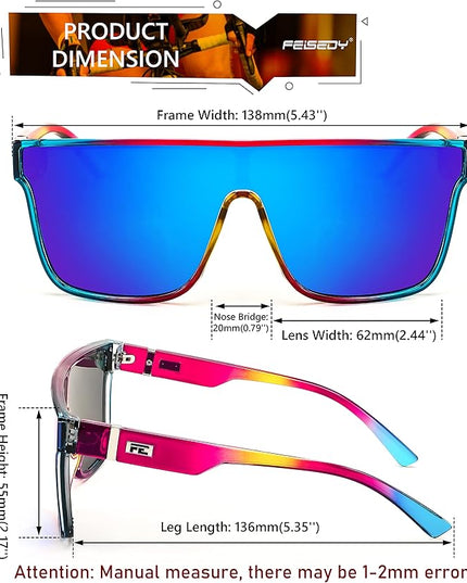 FEISEDY Sunglasses for Women Men, Fashion Mirrored Single Lens, Driving Beach Sunnies UV400 Shades B2996