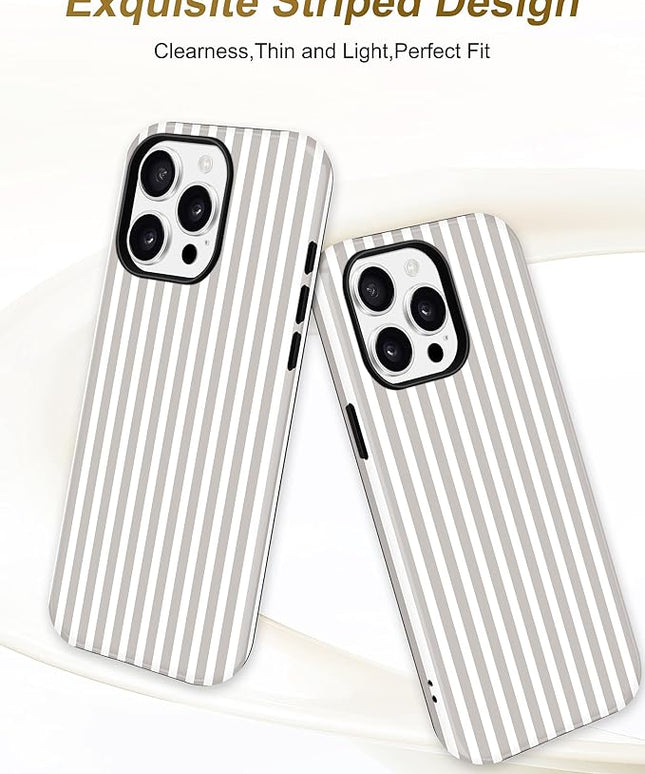 Jusy Compatible with MagSafe Striped Phone Case for iPhone 13 Pro, Cute Aesthetic Magnetic Soft TPU and Hard PC Protective Phone Cover for Women Girls（Matte） - Antique White