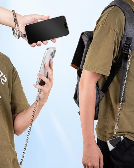 takyu Phone Tether, 2PCS Phone Leash Anti-theft Phone Strap with 2*Tab and 2*Carabiner for Hiking Climbing Shopping Fit for iPhone Samsung Most Smartphones (Silver)