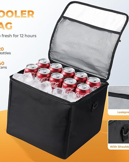HIRALIY 4 in 1 Car Trunk Storage Organizer with Leakproof Cooler Bag, Made of 1680D Oxford and PP board, Multi-Compartment Foldable Trunk Storage Box for Car Truck SUV