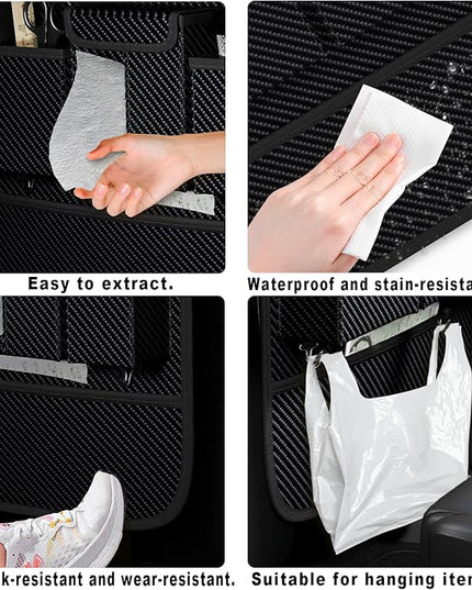 GMQ Back Seat Car Organizer 1 Pack,Backseat Organizer with Tray,Multifunctional Car Seat Back Storage Box with Foldable Tablet Holder (Carbon Black, Weave)