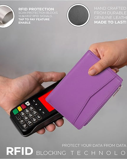 Oak Leathers Leather Wallet For Women - Small RFID Coin Purse Credit Card & ID Holder for Ladies, Gift for Women's, Bifold Wallets (Nappa Lilla)