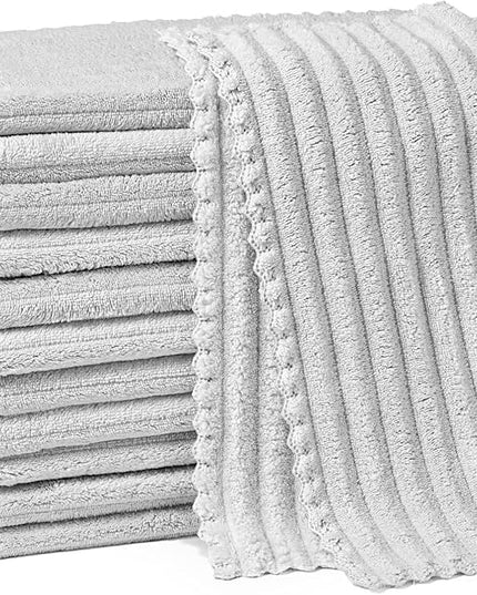 Kitchen Dish Cloths,Super Absorbent Coral Velvet Dish Towels,Quick Drying Kitchen Towels No Lint Dish Rags,Reusable Household Microfiber Cleaning Cloth,12X12 inches(12 Pack,Light Grey Streak)