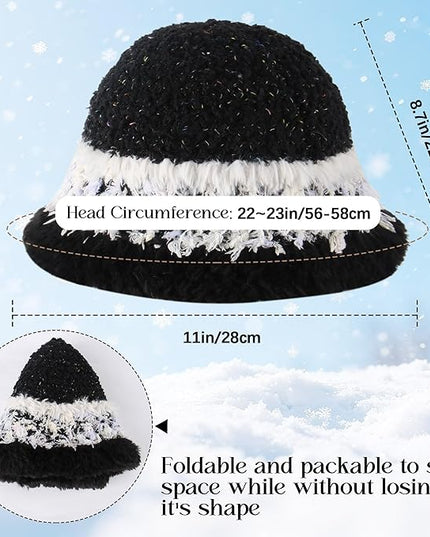 YI HENG MEI Women Knit Bucket Hat, Fluffy Winter Fisherman Hat Fuzzy Soft Warm Beanie Caps Women Cloche Caps Warm Bowler Hats