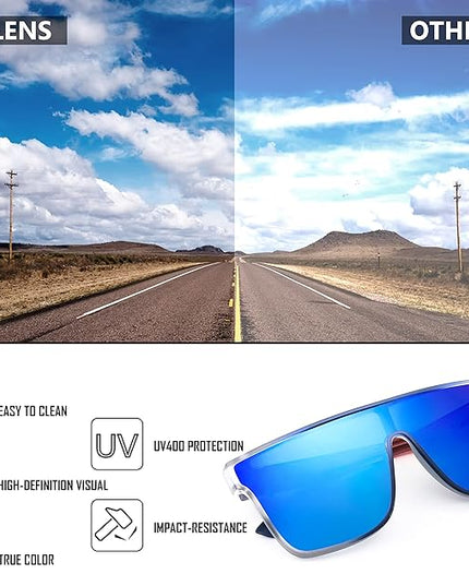 FEISEDY Sunglasses for Women Men, Fashion Mirrored Single Lens, Driving Beach Sunnies UV400 Shades B2996