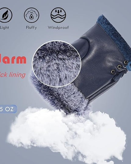 Cute Winter Gloves - Fuzzy Furry Faux Fur Lined, Warm Hands Warmer for Women