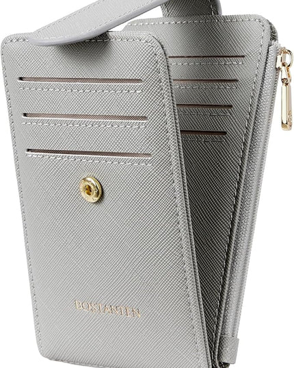 BOSTANTEN Slim Wallet Women RFID Blocking Card Holder Leather Bifold Wallet with Zipper Pocket Grey