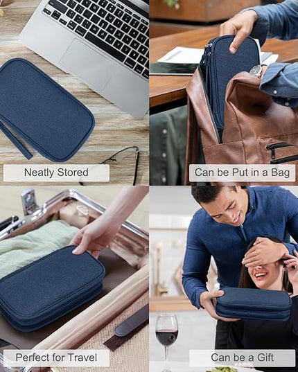 FYY Electronic Organizer, Travel Cable Organizer Bag Pouch Electronic Accessories Carry Case Portable Waterproof Double Layers Storage Bag for Cable, Cord, Charger, Phone, Earphone, Medium Size, Navy
