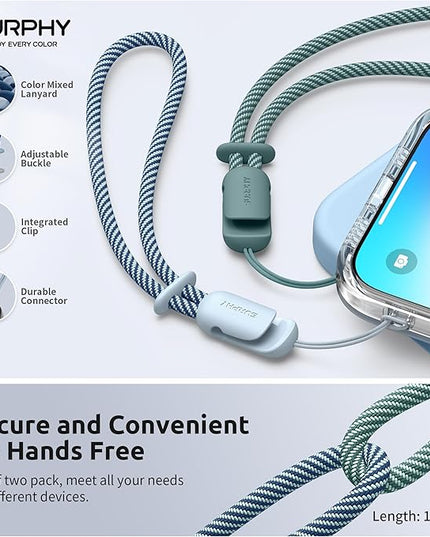 SURPHY 2 Pack Phone Lanyard for Cellphone Case, Phone Wrist Strap for Case, Cellphone Strap with 2-Color Braided, Charm Wrist Lanyard for Women and Men, Cloud Blue & Green