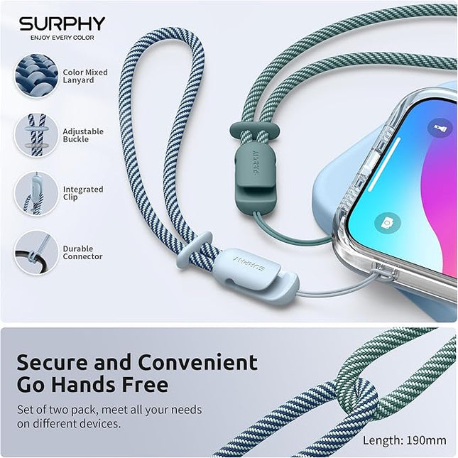 SURPHY 2 Pack Phone Lanyard for Cellphone Case, Phone Wrist Strap for Case, Cellphone Strap with 2-Color Braided, Charm Wrist Lanyard for Women and Men, Cloud Blue & Green