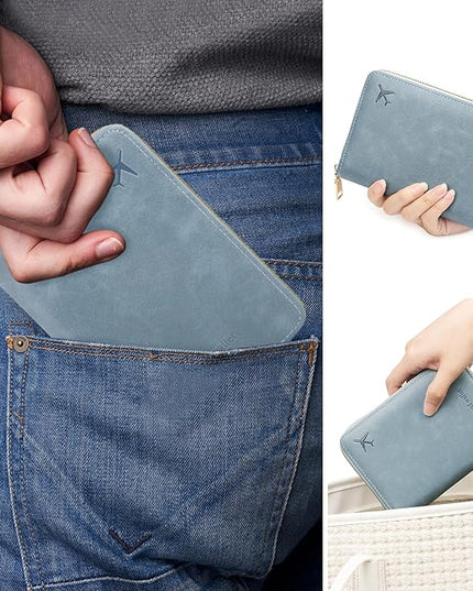 defway Passport Holder Travel Wallet - RFID Blocking Passport Holder Wallet, Full Zip Travel Card Cover with RFID Protection, Multi Slot Organizer for Cards Cash Documents Travel Essentials (Blue)