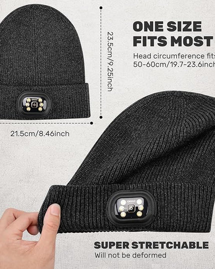 OKKLE Unisex LED Beanie with Light, USB Rechargeable Headlamp Hat, Winter Gifts for Men Women Husband Him Slate Gray