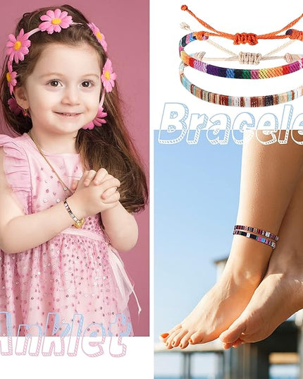 Florideco 24 Pcs Boho Surfer Bracelet Anklet Adjustable Beaded Anklets Handmade Braided Bracelet Colorful Anklet Summer String Rope Ankle Bracelets Waterproof Surfer Beach Bracelet Boho Jewelry for Women Men