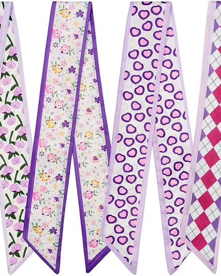 4 Pack Purse Scarf Handbags Skinny Twill Hair Scarves Narrow Neck Scarf Band Women Fashion Accessories Bag Charms