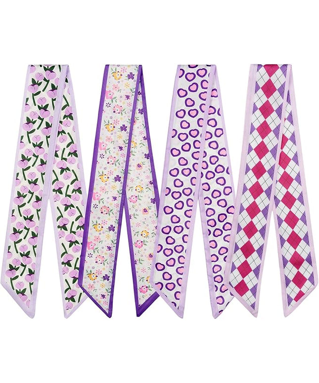 4 Pack Purse Scarf Handbags Skinny Twill Hair Scarves Narrow Neck Scarf Band Women Fashion Accessories Bag Charms