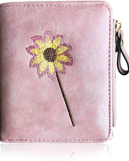 AOXONEL Girls Wallet Small Bifold Womens Wallets Rfid,Compact Female Cute Mini Zipper Coin Card Purse for Teen Girl Kids (Pink)