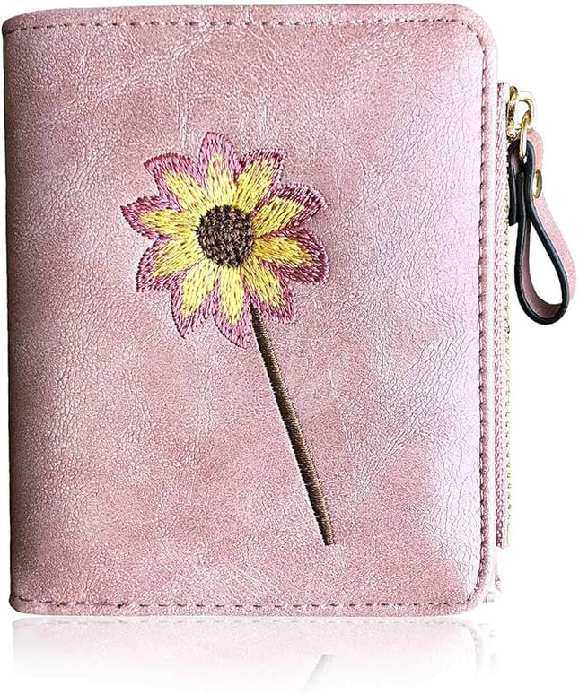 AOXONEL Girls Wallet Small Bifold Womens Wallets Rfid,Compact Female Cute Mini Zipper Coin Card Purse for Teen Girl Kids (Pink)