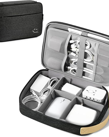 Travelkin Large Cord Organizer Travel, Electronic Organizer Travel Case, Expandable Cable Organizer Bag For Cords, Chargers Phone, Usbs, Tablet (Up to 10"), SD Card (Black)