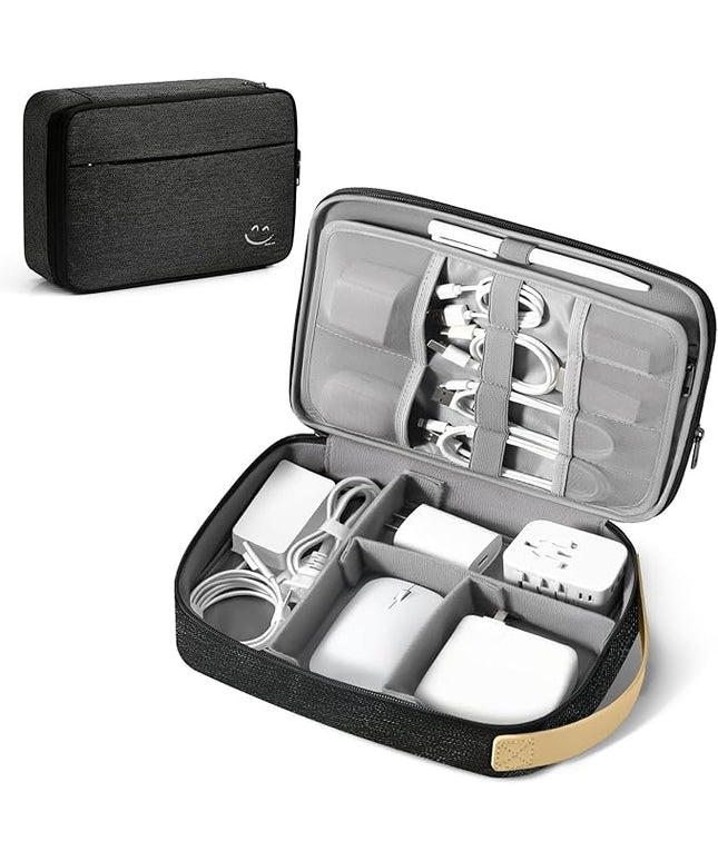 Travelkin Large Cord Organizer Travel, Electronic Organizer Travel Case, Expandable Cable Organizer Bag For Cords, Chargers Phone, Usbs, Tablet (Up to 10"), SD Card (Black)