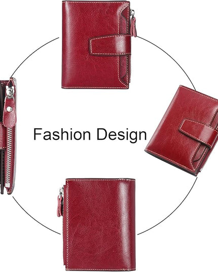 Lavemi Small Compact Women Wallet RFID Blocking Genuine Leather Bifold Purse with ID Windows