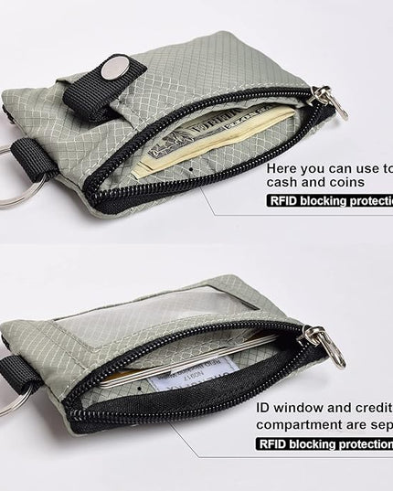 Minimalist RFID Blocking Small Wallet with ID Window,WaterResistant Zip Id Case Wallet with Lanyard Keychain for Cards,Cash,Travel,Women,Men
