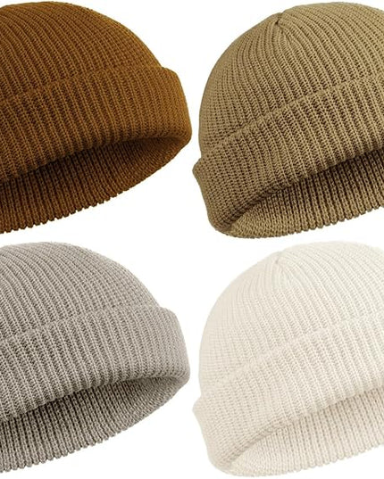 SATINIOR 4 Pieces Trawler Beanie Watch Hat Roll up Edge Skullcap Fisherman Beanie Unisex