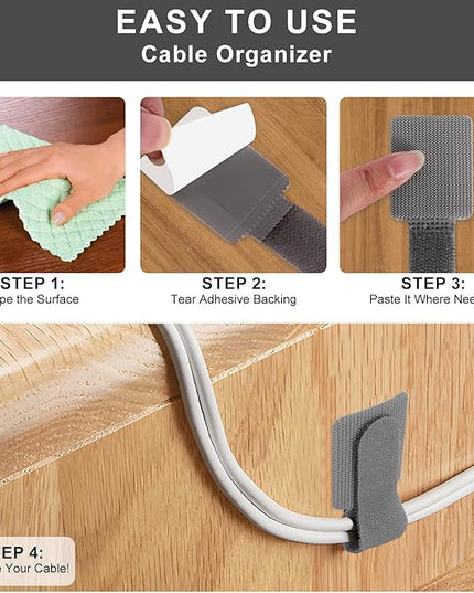 20-Pack Large Reusable Self-Adhesive Cable Ties cable management Adjustable Hook & Loop Straps for Organizing Data Cables, Wires, Headphones Under-Table Cord Management for Home, Office